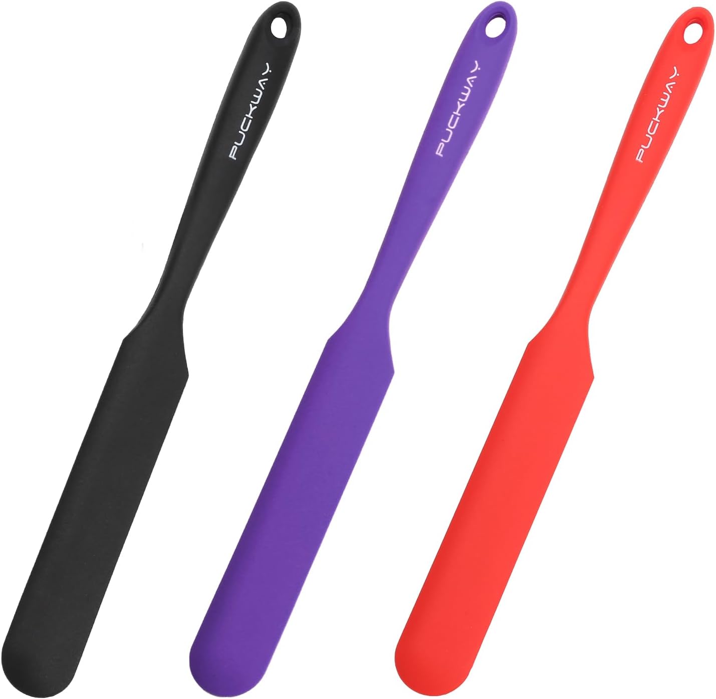 3pcs Silicone Jar Spatulas 10in Long Skinny Heat-Resistant, Narrow Spatula Set for Scraping Peanut Butter, Sourdough, Jam in Small Containers, Blenders & Baking (Black)