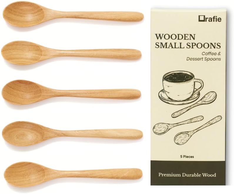 2.3 Inch Tiny Wooden Spoons (5 Pcs) Handmade Mini Spoon for Condiments, Sauces, Salt, Sugar, Spices, Dips, Seasonings, Herbs, Garnishes