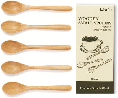 2.3 Inch Tiny Wooden Spoons (5 Pcs) Handmade Mini Spoon for Condiments, Sauces, Salt, Sugar, Spices, Dips, Seasonings, Herbs, Garnishes