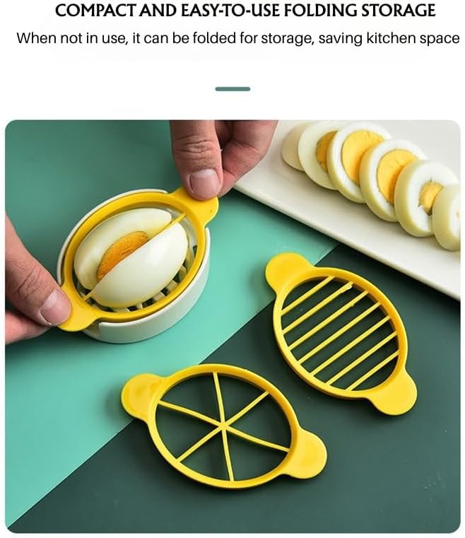 3-in-1 Egg Slicer for Hard-Boiled Eggs, Preserved Eggs, Century Eggs – Multi-Functional Kitchen Egg Cutter with Stainless Steel Wires – Cross-Border Household Tool for Even, Clean Cuts (Yellow)