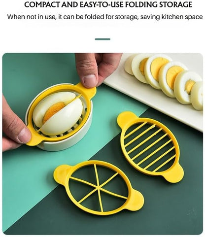 3-in-1 Egg Slicer for Hard-Boiled Eggs, Preserved Eggs, Century Eggs – Multi-Functional Kitchen Egg Cutter with Stainless Steel Wires – Cross-Border Household Tool for Even, Clean Cuts (Yellow)
