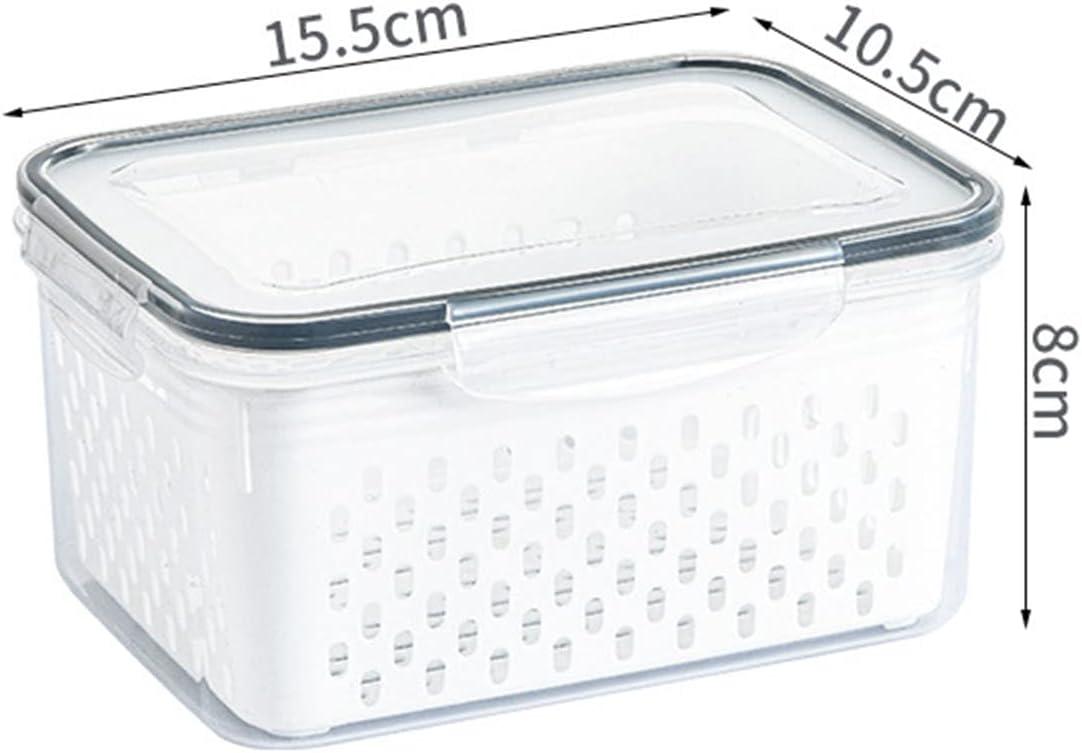 Drain Storage Basket, Fruit Storage Containers for Fridge with Removable Colander and Lid Produce Containers Keep Fruits Vegetables Meat Freshness (1750ML)