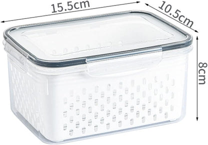 Drain Storage Basket, Fruit Storage Containers for Fridge with Removable Colander and Lid Produce Containers Keep Fruits Vegetables Meat Freshness (1750ML)