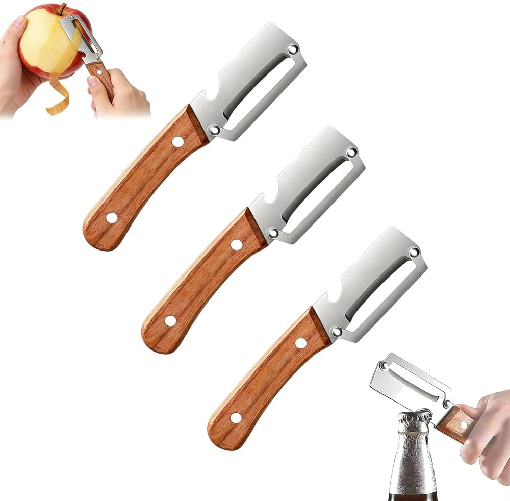 Premium Vegetable Peeler with Wooden Handle and Bottle Opener, Multifunctional Vegetable Peeler for Kitchen,Designed for Peeling Various Fruits and Vegetables(1pcs)