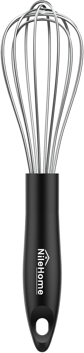 NileHome Silicone Whisk Set 8" 10" 12" Kitchen Whisk Kitchen Wisk Wire Whisks for Cooking, Whisking, Blending, Beating, Stirring-Black 3 Pack