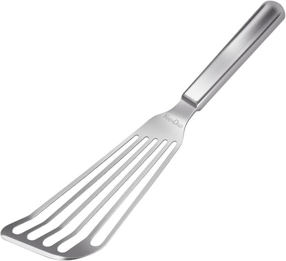 KSENDALO Thin & Sturdy Fish Spatula Stainless Steel for Kitchen Cooking Use Fish Spatula Egg Flipper Bbq Flipper 18/8 Stainless Steel Blade Thin Sturdy One-Piece Style Dishwasher-Safe Tools-Silver