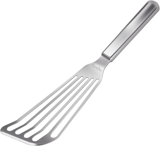 KSENDALO Thin & Sturdy Fish Spatula Stainless Steel for Kitchen Cooking Use Fish Spatula Egg Flipper Bbq Flipper 18/8 Stainless Steel Blade Thin Sturdy One-Piece Style Dishwasher-Safe Tools-Silver