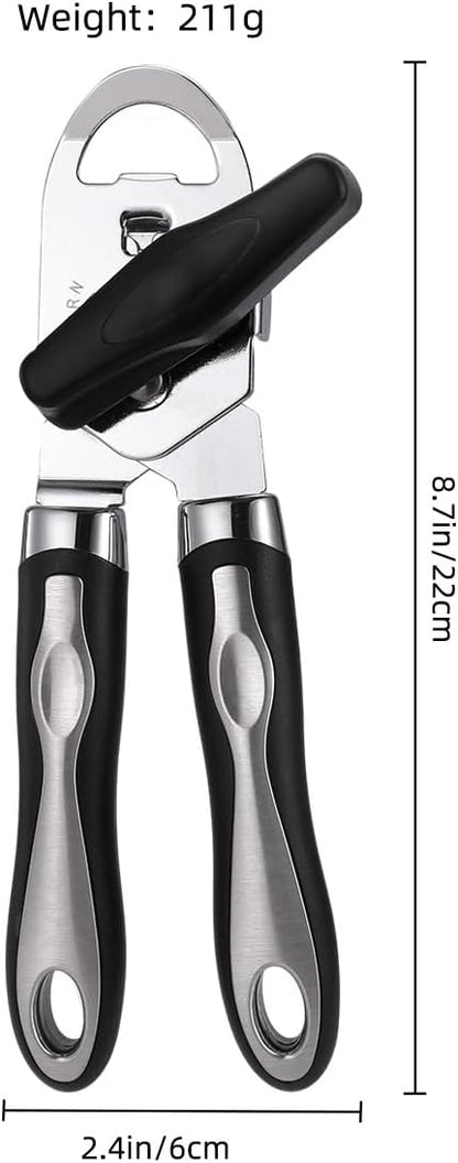 Manual Can Opener, Effortless Operation, Remove Lid with Magnet, 3 in 1 Bottle Opener & Milk Powder Opener, Soft Grip Handles, Easy to Turn, Heavy Duty Can Openers for Seniors - Black