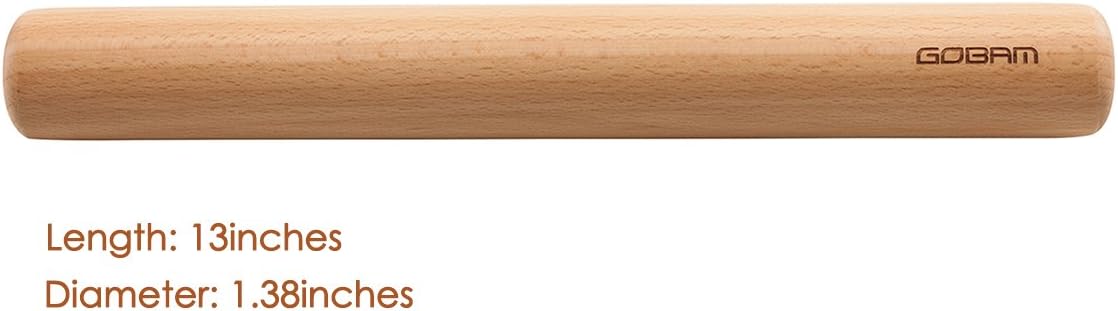 GOBAM Wood Rolling Pin, Small - Dough Roller for Pasta, Cookies, Pie, Pizza, Chapati, Fondant, Rolling Pins for Baking, Bread Making Tools and Supplies - 11 x 1.38 Inches