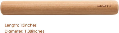 GOBAM Wood Rolling Pin, Small - Dough Roller for Pasta, Cookies, Pie, Pizza, Chapati, Fondant, Rolling Pins for Baking, Bread Making Tools and Supplies - 11 x 1.38 Inches