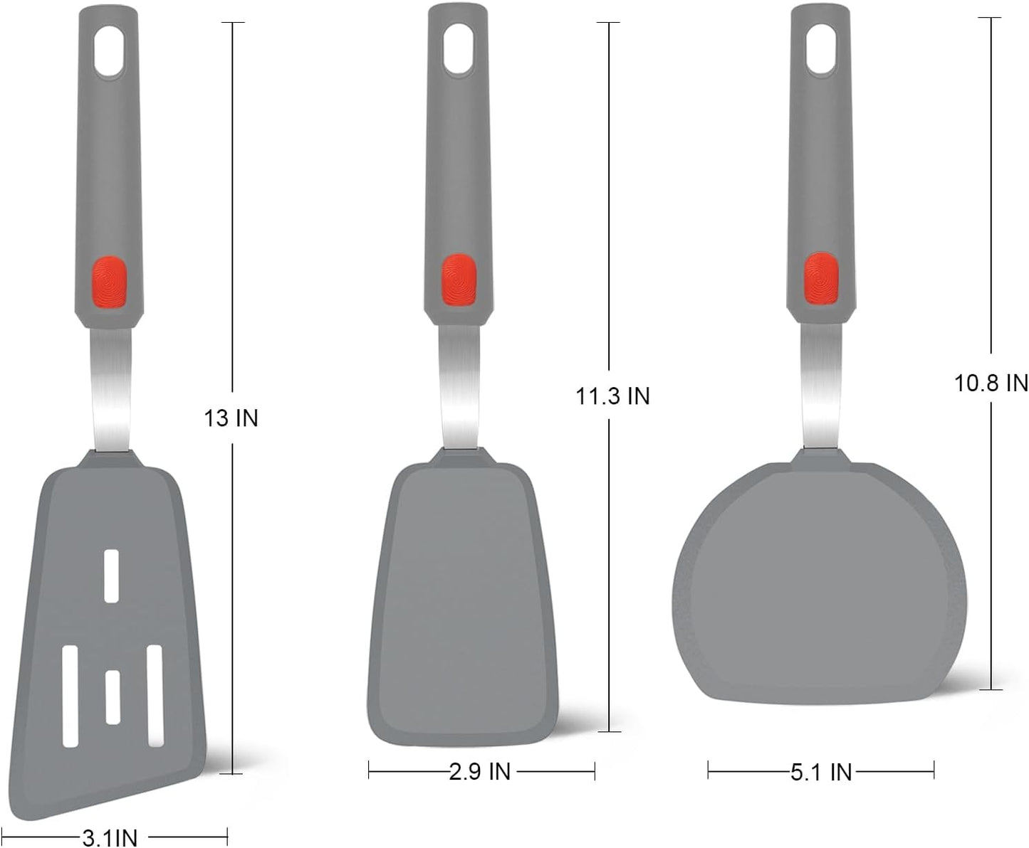 Silicone Spatula Turner Set of 3, Beijiyi 600°F Heat Resistant Cooking Spatulas for Nonstick Cookware, Large Flexible Kitchen Utensils BPA Free Rubber Spatula Set for Egg, Pancake, Fish, Burger