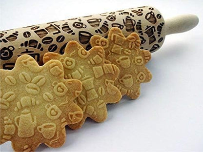 HEARTS EMBOSSING ROLLING PIN WOODEN ROLLING PIN for EMBOSSED COOKIES with LOVE HEARTS
