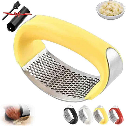 2026 New 430 Stainless Steel Ring Garlic Press – Heavy-Duty Garlic Rocker with Silicone Peeler & Cleaning Brush, Easy-Rinse Stainless Garlic Mincer Tool for Home Kitchens (Red)