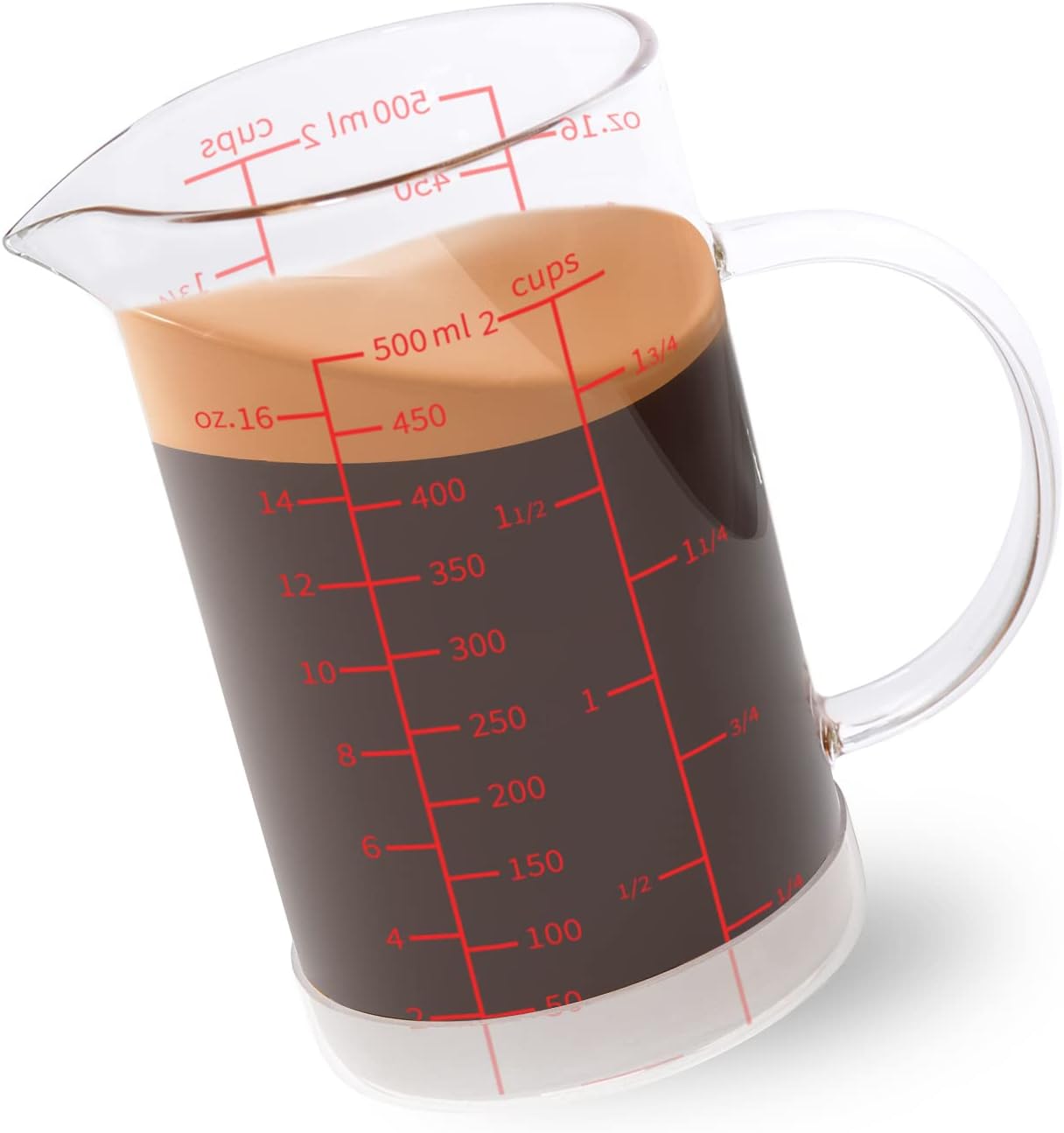 Newness 2-Cup Glass Measuring Cup For Baking and Cooking, (Upgraded, 3 Marking Including Cup/ML/Ounce Scale) Dishwasher, Freezer, Microwave, and Preheated Oven Safe, Essential Kitchen Tools