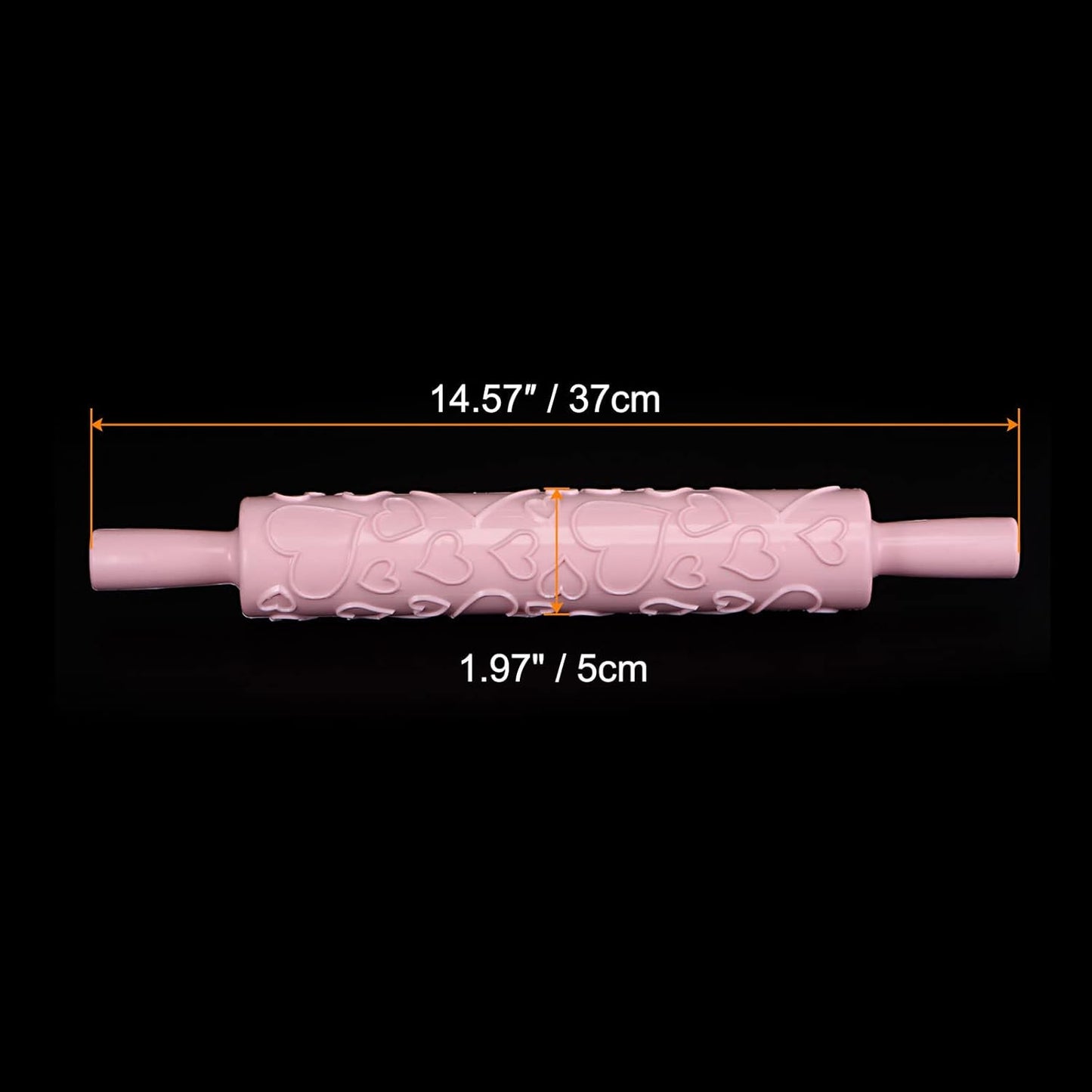 HARFINGTON Pattern Embossed Rolling Pin 14.57" x 1.97" Heart 3D Pattern PP Plastic Non-Stick Embossing Textured Rolling Pins for Baking Cookie Fondant Pastry Clay Dough, Pink