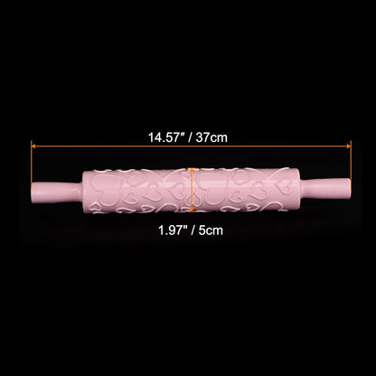 HARFINGTON Pattern Embossed Rolling Pin 14.57" x 1.97" Heart 3D Pattern PP Plastic Non-Stick Embossing Textured Rolling Pins for Baking Cookie Fondant Pastry Clay Dough, Pink