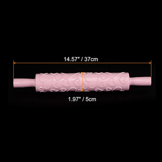 HARFINGTON Pattern Embossed Rolling Pin 14.57" x 1.97" Heart 3D Pattern PP Plastic Non-Stick Embossing Textured Rolling Pins for Baking Cookie Fondant Pastry Clay Dough, Pink
