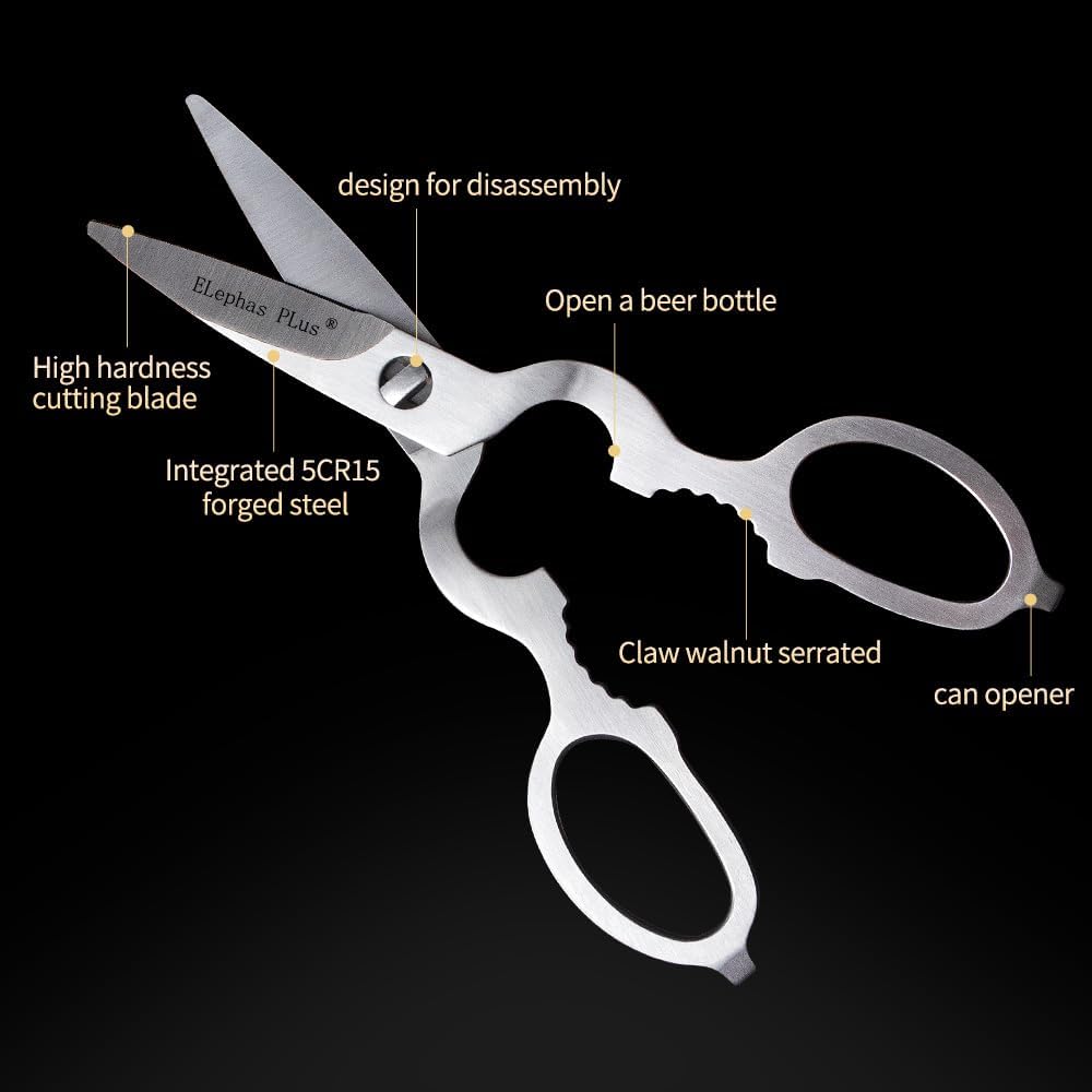 Kitchen Shears Heavy Duty Kitchen Scissors, All Purpose Come Apart Blade Made with All Stainless Steel, Food Scissors for Meat/Vegetables/BBQ/Fish/Spices/Herbs, Silvery
