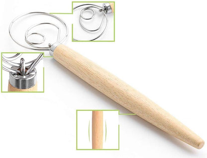 Danish Dough Whisk 13.5” Dough Whisk Stainless Steel Dutch Style Bread Whisk Wooden Handle Danish Whisk for Bread, Batter, Cake, Pastry. Great alternatives to a blender, mixer or hook（2 Pack）