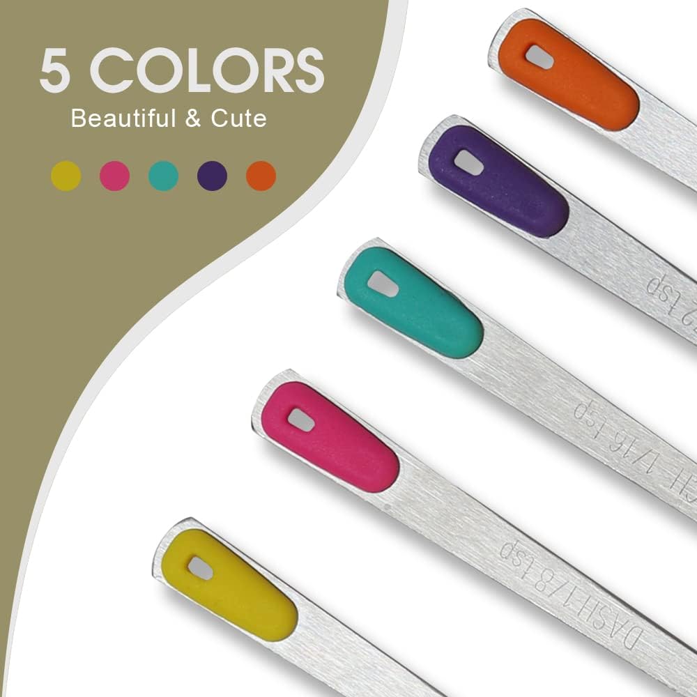 Mini Measuring Spoons Set, Tiny Stainless Steel Measure Teaspoons with Black Silicone Handle, Suitable for Small Amount of Dry or Liquid Ingredients and Spices (1/64, 1/32, 1/16, 1/8, 1/4 tsp)