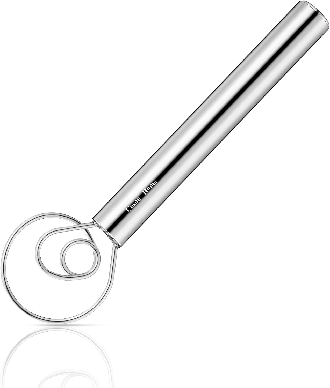 Pack of 2 Danish Dough Whisk, Kitchen Baking Flour Mixing Tool for Sourdough, Bread, Flour Paste, Butter, Pancake, Pizza, Cake, Pastry, Biscuits, Wooden Handle Stainless Steel Ring