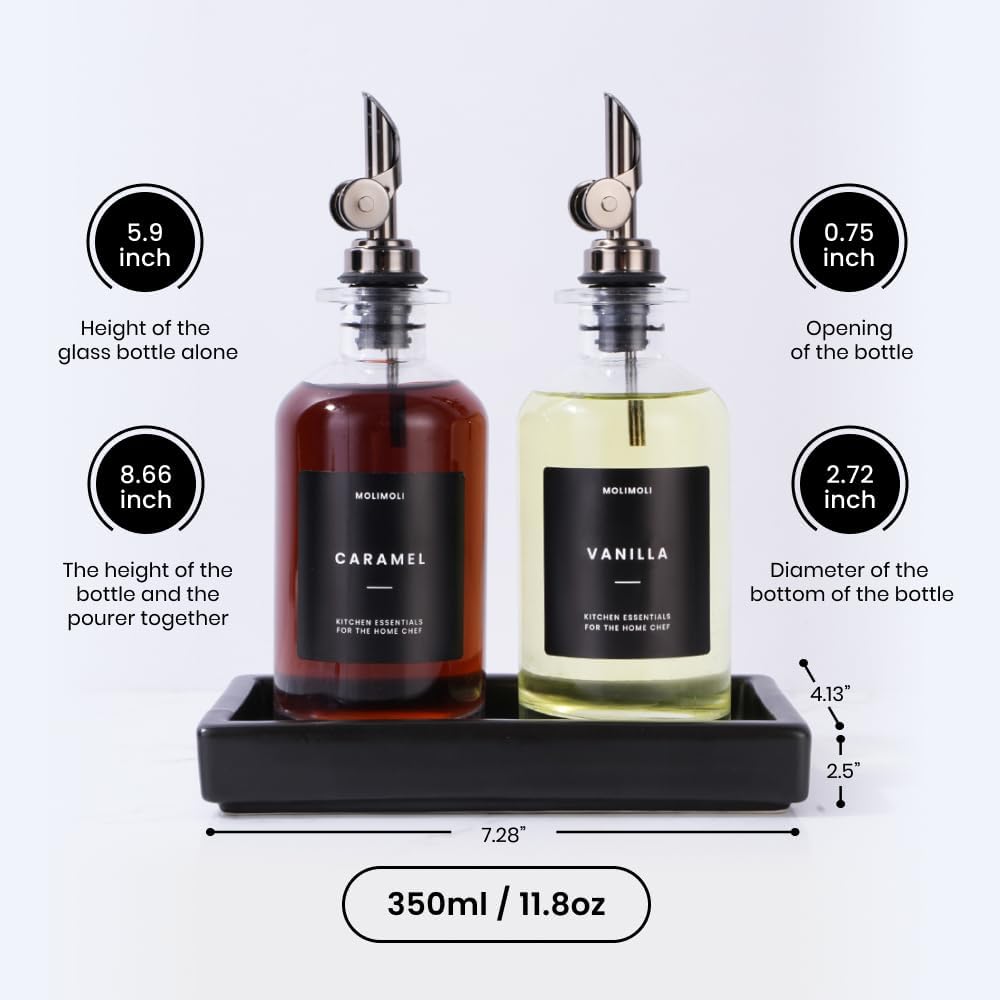 Molimoli - Premium Olive Oil Dispenser Bottles for Kitchen with Pourer - Oil and Vinegar Dispenser Set, Glass Dispenser for Kitchen, Dispenser Bottle of 350ml - Set of 2