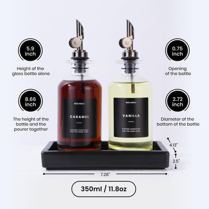 Molimoli - Premium Olive Oil Dispenser Bottles for Kitchen with Pourer - Oil and Vinegar Dispenser Set, Glass Dispenser for Kitchen, Dispenser Bottle of 350ml - Set of 2