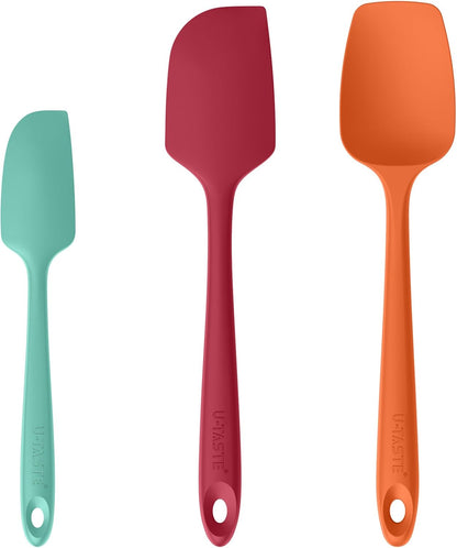 U-Taste Silicone Spatula Set, 600ºF High Heat Resistant, Seamless Food Grade Flexible Rubber Kitchen Cooking Mixing Baking Scraper for Nonstick Cookware Set of 3 (Midnight Blue)