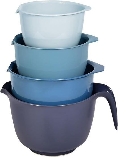 Glad Mixing Bowls with Pour Spout, Set of 4 - Nesting Plastic Bowls (1.2qt, 1.9qt, 2.8qt, and 3qt with Handle) - Non Slip Base, Dishwasher Safe Kitchen Cooking and Baking Supplies, Grey