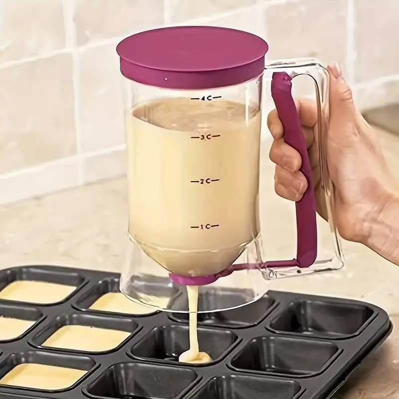 Batter Dispenser With Measuring Scale 900ml Capacity Leak Proof Design For Baking Pancake Muffin Cupcake Easy To Use Kitchen Baking Tool Baking Supplies for Griddle（Red）