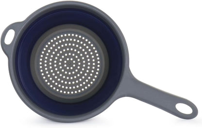 Collapsible Colander with Handle – Space-Saving Polypropylene Strainer for Pasta, Vegetables & Fruits, Foldable Kitchen Colander in Navy Blue