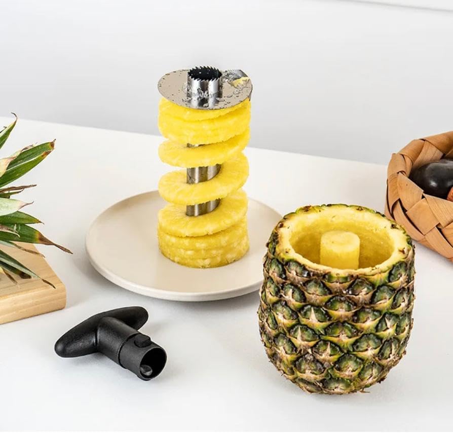 Pineapple Corer Slicer Peeler Stainless Steel for Diced Fruit Rings All in One (Yellow)