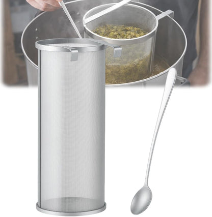 Gekufa 4×10 Inch Hop Spider 300-Micron Stainless Steel Hop Filter with Spoon – Homebrew Strainer for Beer Brewing, Tea, Coffee, Compost Tea (4×10 inch)
