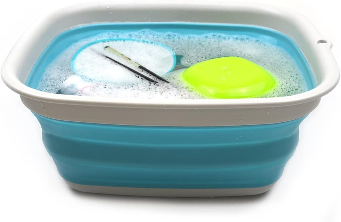 SAMMART 9.45L (2.5 Gallon) Collapsible Tub - Foldable Dish Tub - Portable Washing Basin - Space Saving Plastic Washtub (Grey, M)