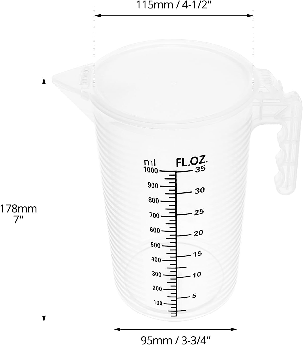 QWORK 2 Pack 32oz (1 Quart) Measuring Pitcher - Plastic, Multipurpose, Polypropylene, with Clear Ounce & Milliliter Markings, Dustproof Lid, for Cooking, Home Hobbies, Shop Oil and Fluids