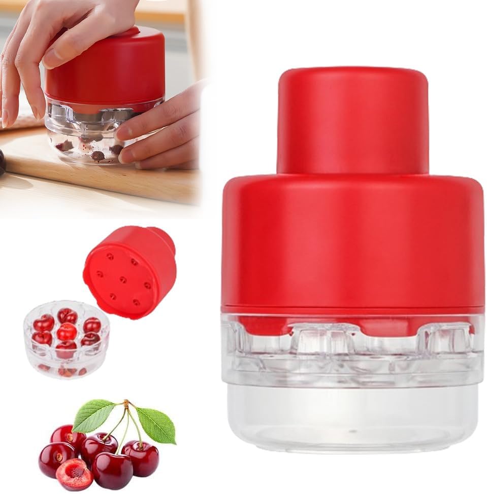 Cherry Pitter Tool, 2025 New Portable Cherry Core Pit Remover, 7 Holes Cherries Stoner Pitter Quick Release, Multifunctional Fruit Pit Remover for Household Kitchen Utensils (Red 1pcs)