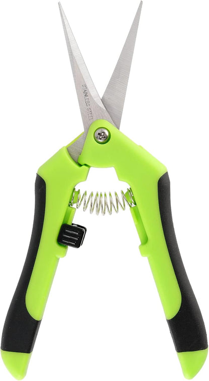 PINGEUI 12 Pack 6.5 Inches Green Micro Tip Pruning Snips, Bud Trimming Scissors with Straight Tip Stainless Steel Blades, Gardening Hand Pruning Shears for Trimming Herb Plants Flowers Bonsai