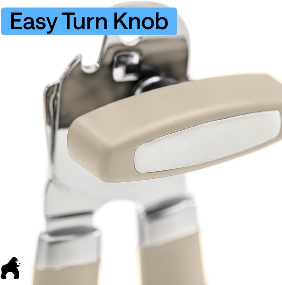 GORILLA GRIP Heavy Duty Stainless Steel Smooth Edge Manual Can Opener and Bottle Openers, US Designed, Soft Comfortable Handle, Oversized Handheld Turn Knob, Multifunctional Kitchen Tool, Black