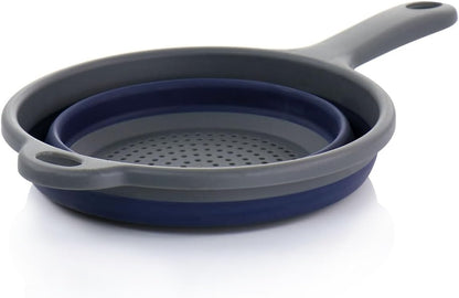Collapsible Colander with Handle – Space-Saving Polypropylene Strainer for Pasta, Vegetables & Fruits, Foldable Kitchen Colander in Navy Blue