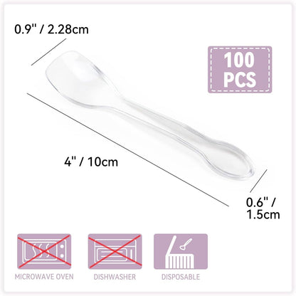 yuntop 100PCS Tasting Spoons Ice Cream Dessert Taster Spoons Plastic Mini Spoons Disposable Dessert Spoons for Miniature Dessert Cups, Sampling, Small Catering Supplies, Tasting Party (Clear)