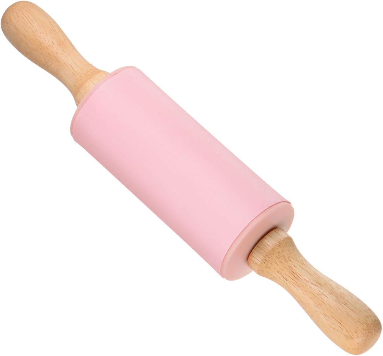 Silicone Rolling Pins, 17" Length, Silicone & Oak Non-Stick Ergonomic Wooden Handle Fondant Dough Roller Pink - (Applications: for Baking DIY Projects)