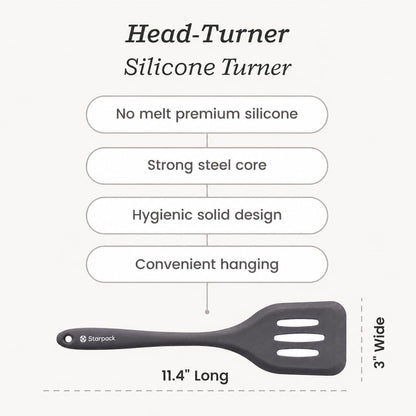 Starpack 'Head Turner' Premium Silicone Turner Spatula, Slotted Spatula - Up-to 600°F High Heat Resistant Silicone Slotted Spatulas for Cooking, LFGB Grade Non Stick Rubber Turner Spatula - 11.4"
