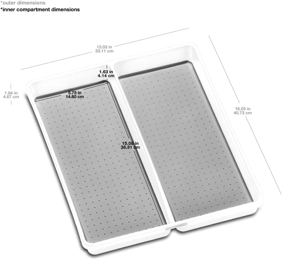 madesmart Premium Small Utensil Tray, Deep Storage for Ladles, Whisks & Serving Tools, Non Slip Lining, for Drawers & Home Organization, White