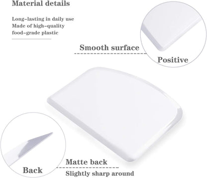 DOERDO Flexible Food Safe Plastic Dough Scraper,for Food Cutting and Cleaning,Multipurpose Food Scrappers(White,3PCS)