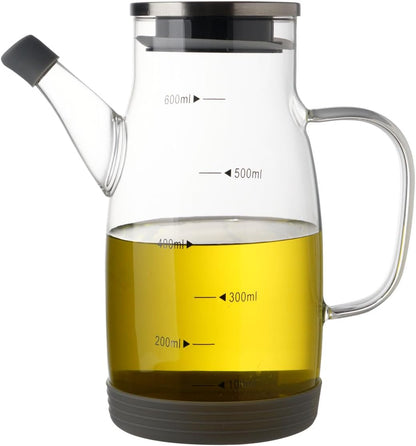 Large Glass Oil Dispenser Bottle for Kitchen Cooking Recipiente Para Aceite De Cocina Olive Oil Vinegar Dispenser Cruet Stainless Steel Lid No Drip Liquid Container (Clear, 34oz /1000ml)