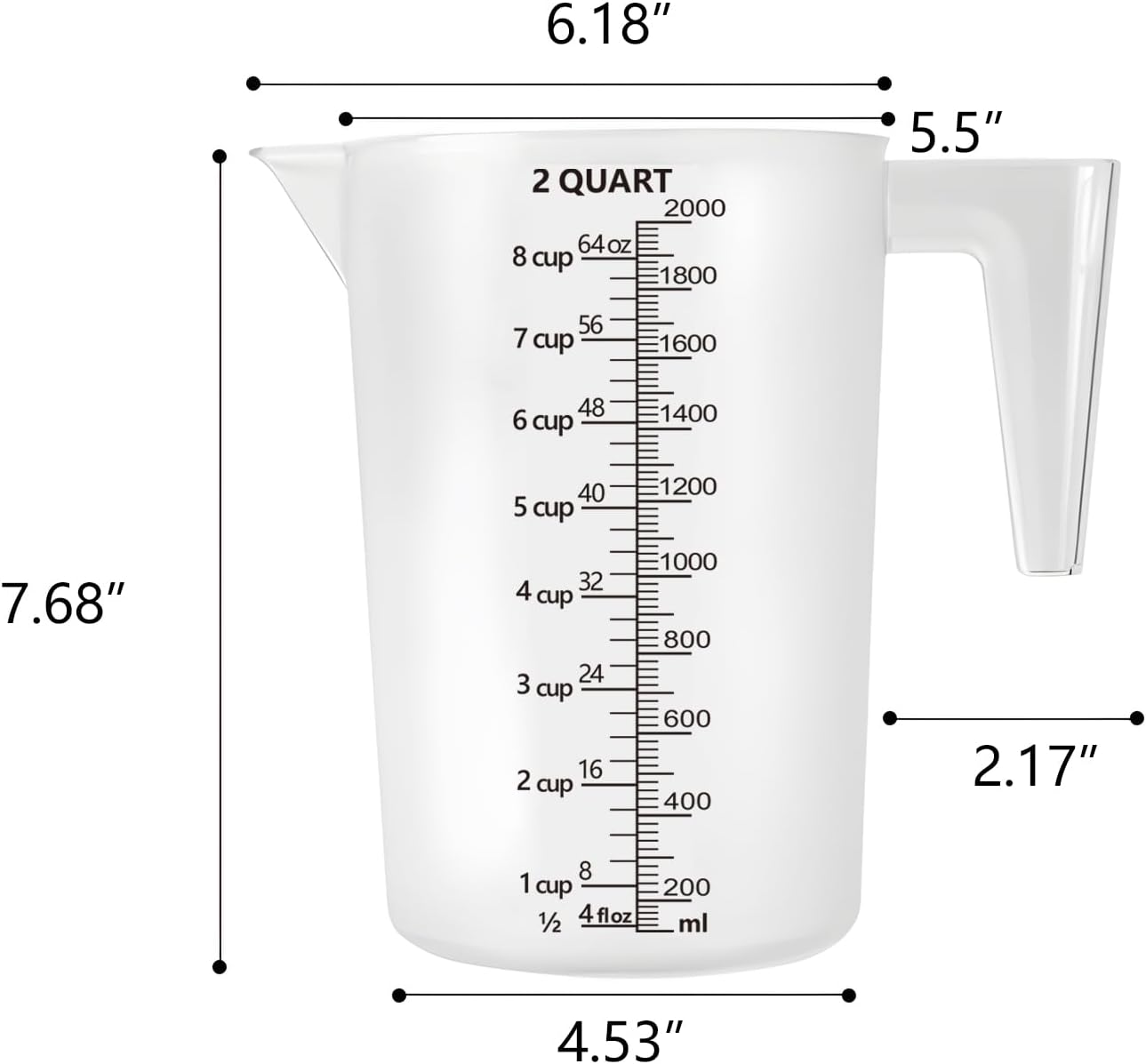 Laser-Etched Measuring Cup Set, 16 oz & 1 Cup Clear Plastic Liquid Measuring Cups, Permanent oz/cup/Tbsp/mL Markings, Food-Grade for Baking & Cooking
