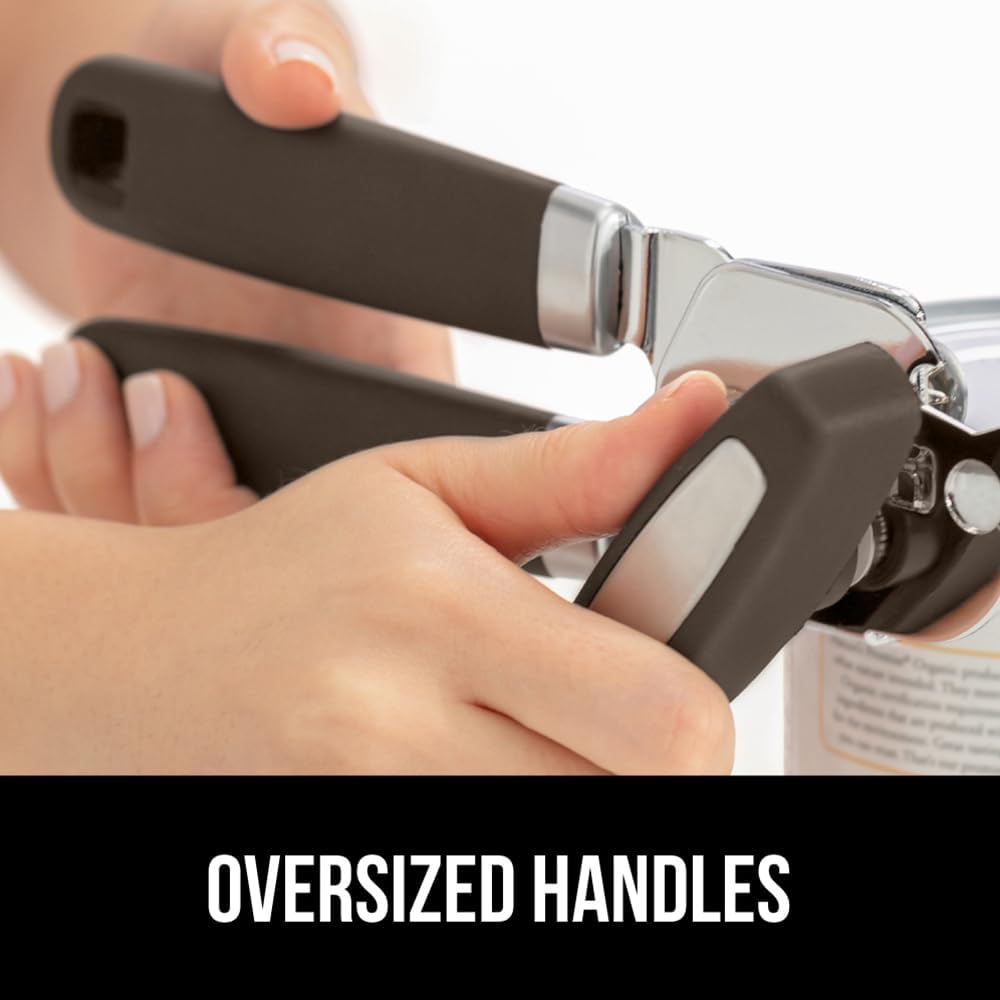 GORILLA GRIP Heavy Duty Stainless Steel Smooth Edge Manual Can Opener and Bottle Openers, US Designed, Soft Comfortable Handle, Oversized Handheld Turn Knob, Multifunctional Kitchen Tool, Black