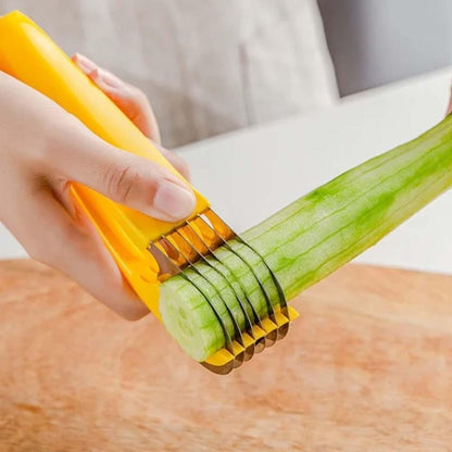 Yellow Food Manual Slicer, Stainless Steel Food Slicer, Banana Strawberry Cucumber Carrot Egg Vegetable Fruit Multifunctional, Handheld Portable Peeling, Grating and Slicing Tools