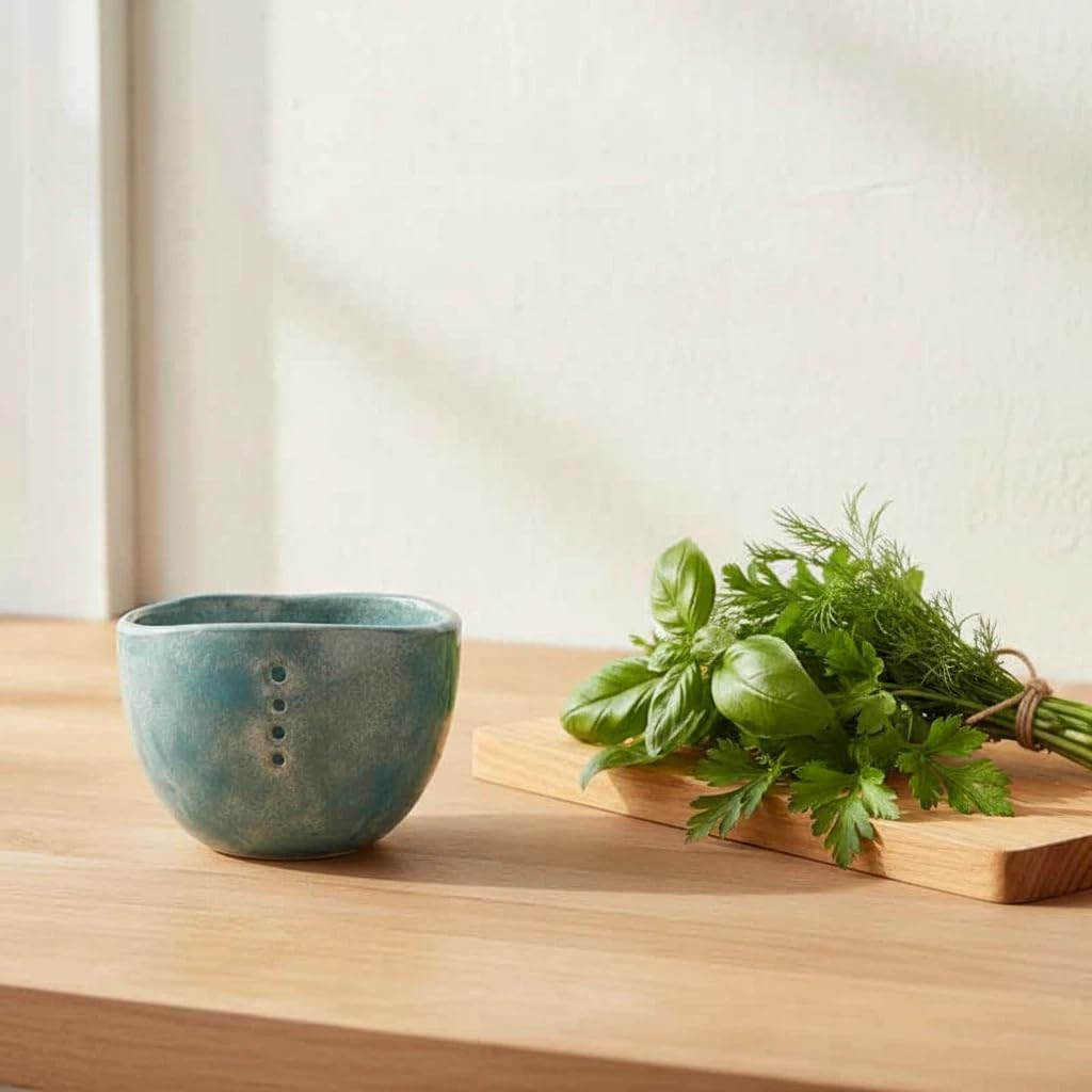 Herb Stripper Bowl, Herb Stripping Bowl with Multiple Hole Sizes to Separate Leaves from Stems (Blue)