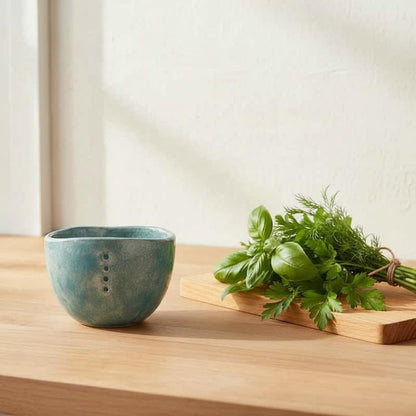 Herb Stripper Bowl, Herb Stripping Bowl with Multiple Hole Sizes to Separate Leaves from Stems (Blue)